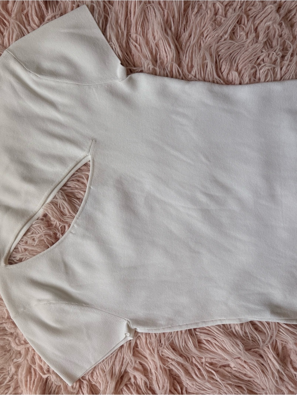 Cream Short-Sleeve Knit Tee with Keyhole Back